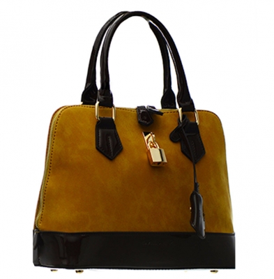 David Jones Patent Leather Handbag CM3215 38019 Yellow/ Brown